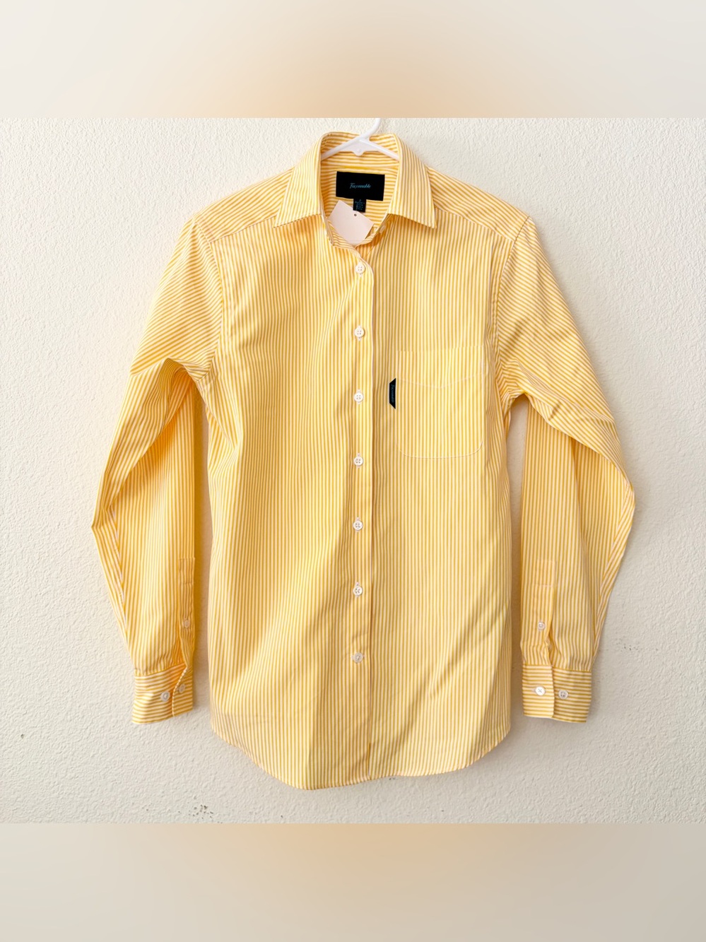Faconnable Yellow & White Stripe Button-Up Shirt NWT Size 2
